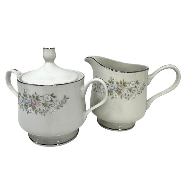 Carlion Fine China Creamer And Sugar Bowl with Lid Set Corsage #481 Japan Floral - Picture 2 of 14